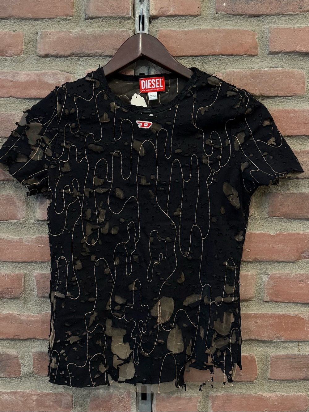Diesel Black Tee with Bleach Splatter